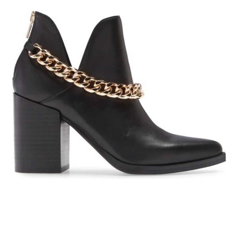 Steve Madden Black Ankle Boots with Gold Chain Accent
